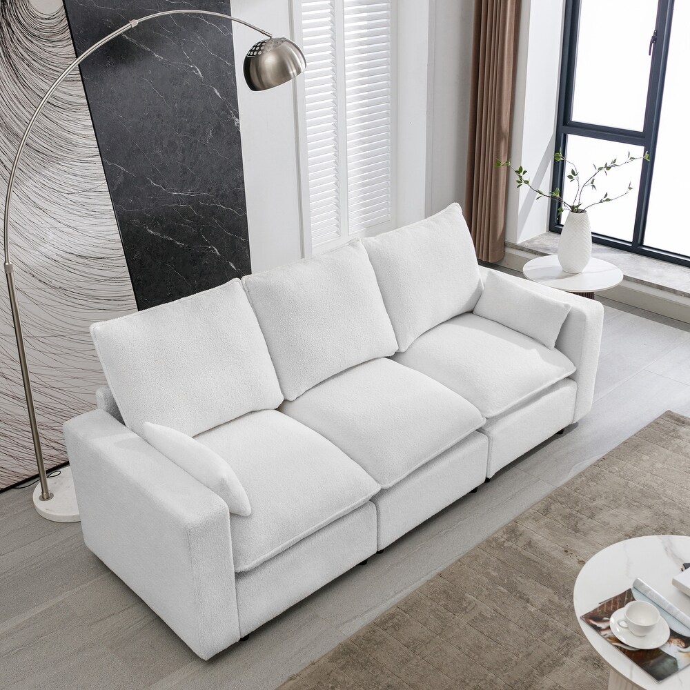 White Sectional Sofa Sleeper Sofa w/ Removable Cushions   2 Pillows