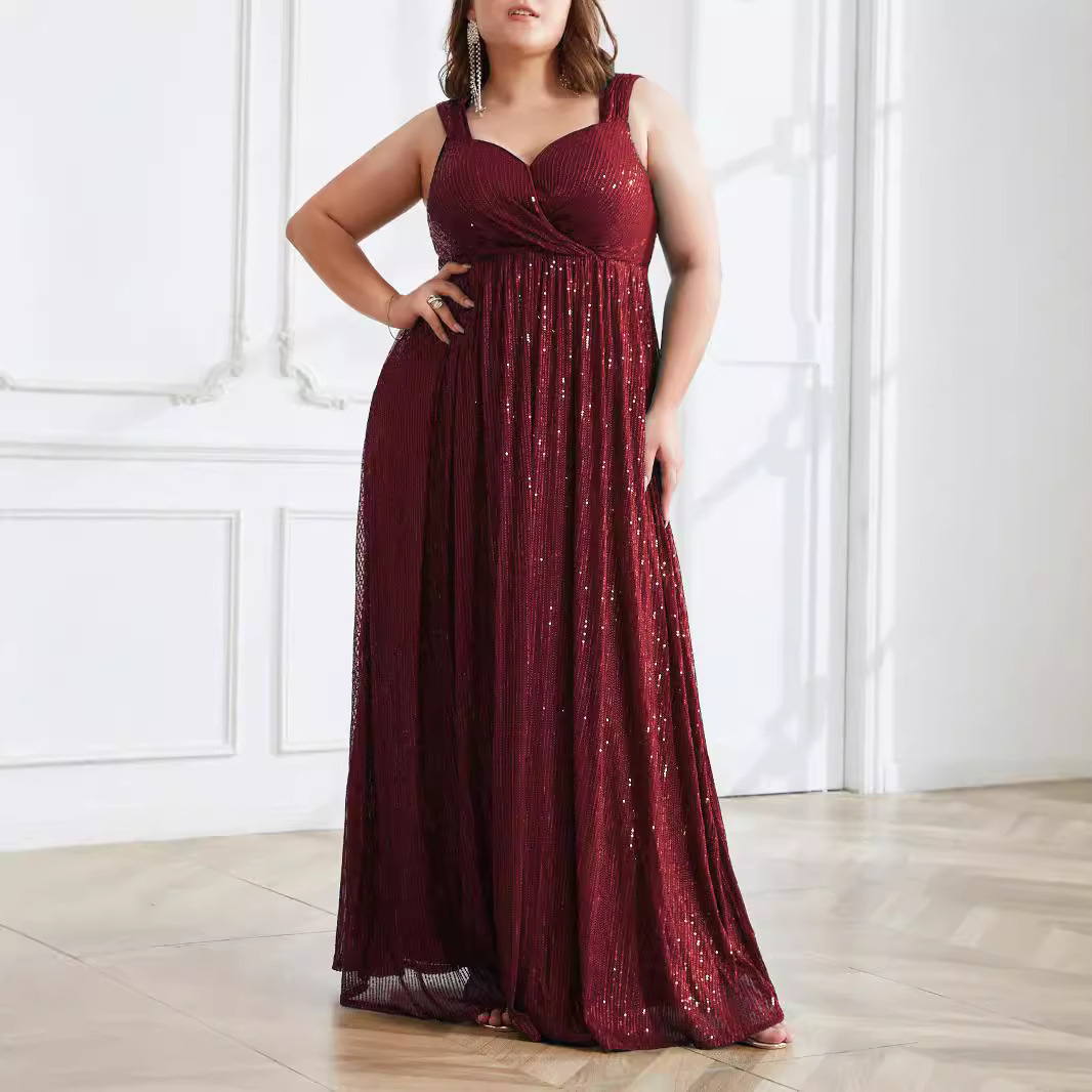 2025 summer new multi-color temperament elegant sequins ladies plus size dress