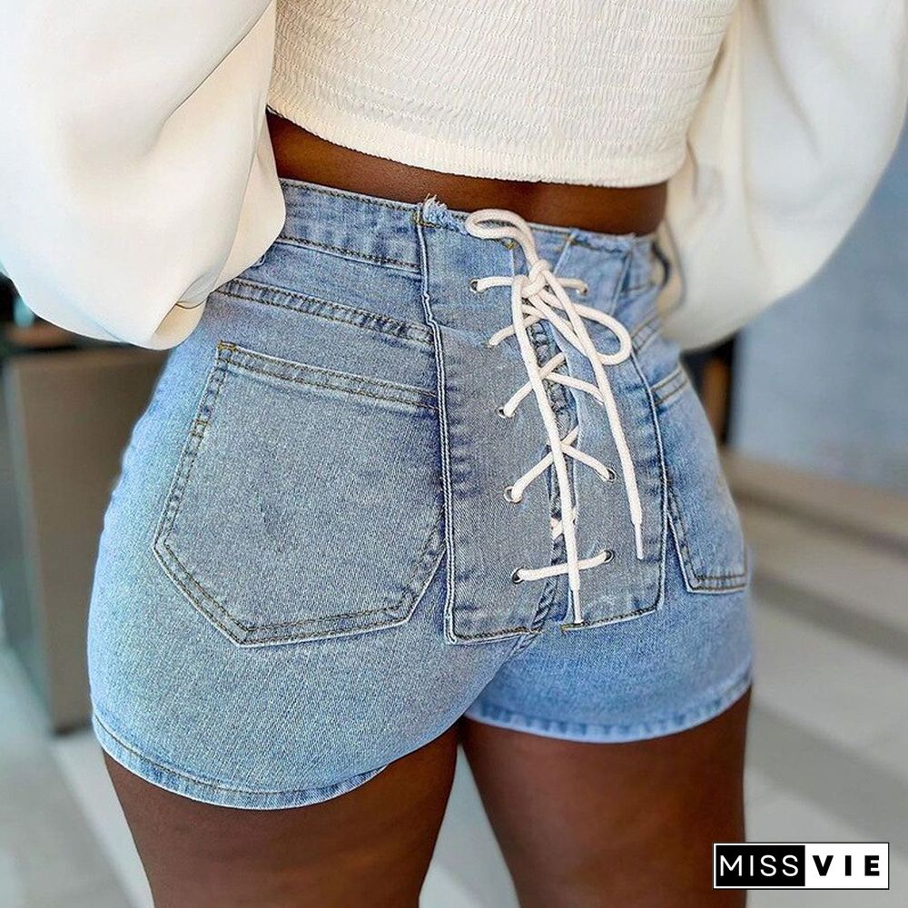 Jeans Sexy High Waist Denim Shorts Back Bandage Korean Fashion Women's Pants Skinny Jeans Woman Streetwear Club