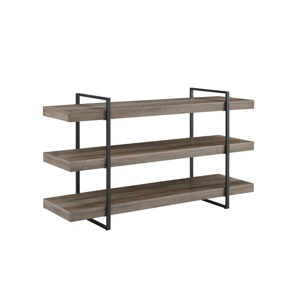 Welwick Designs 60 in. Grey WashBlack Wood and Metal Modern 3-Shelf Low Open Bookcase (34 in. H) HD9495