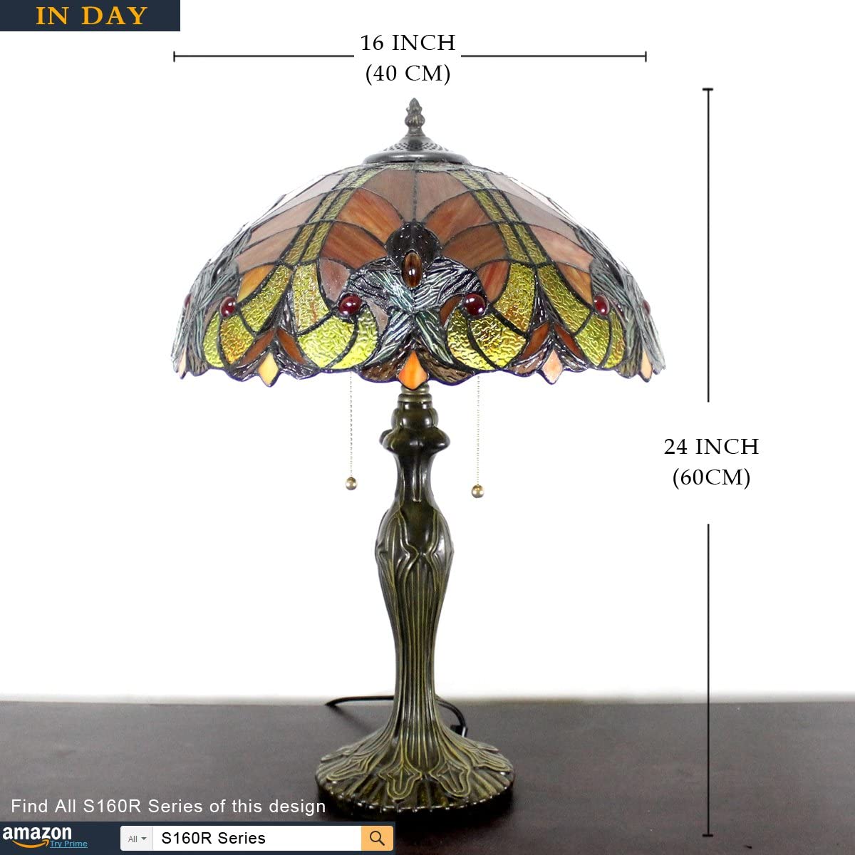 GEDUBIUBOO Tiffany Table Lamp Red Liaison Stained Glass Style Bedside Lamp 16X16X24 Inches Antique Desk Reading Light Metal Base Decor Bedroom Living Room  Office S160R Series