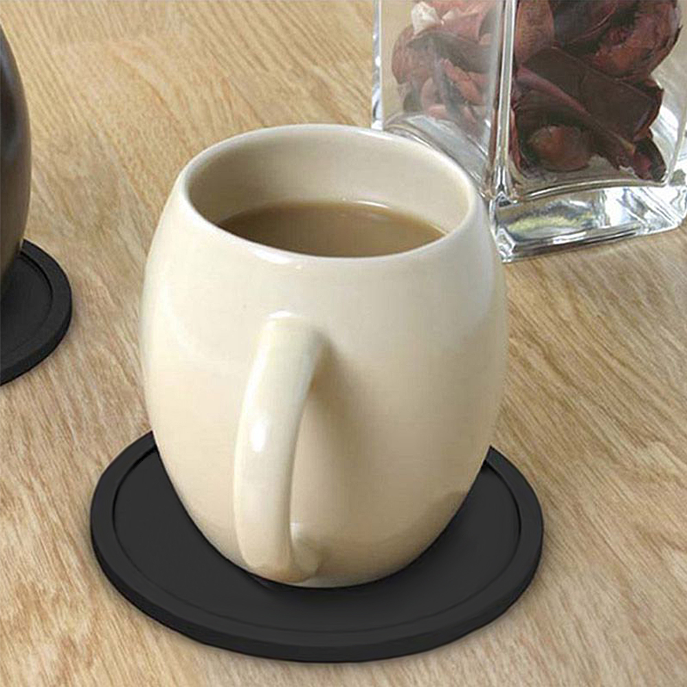 7 Pieces Drink Coasters Sets Silicone Coasters with Holder Non-Slip Cup Mat Pad Black Round Mug Coaster for Coffee Beer Wine Bottle