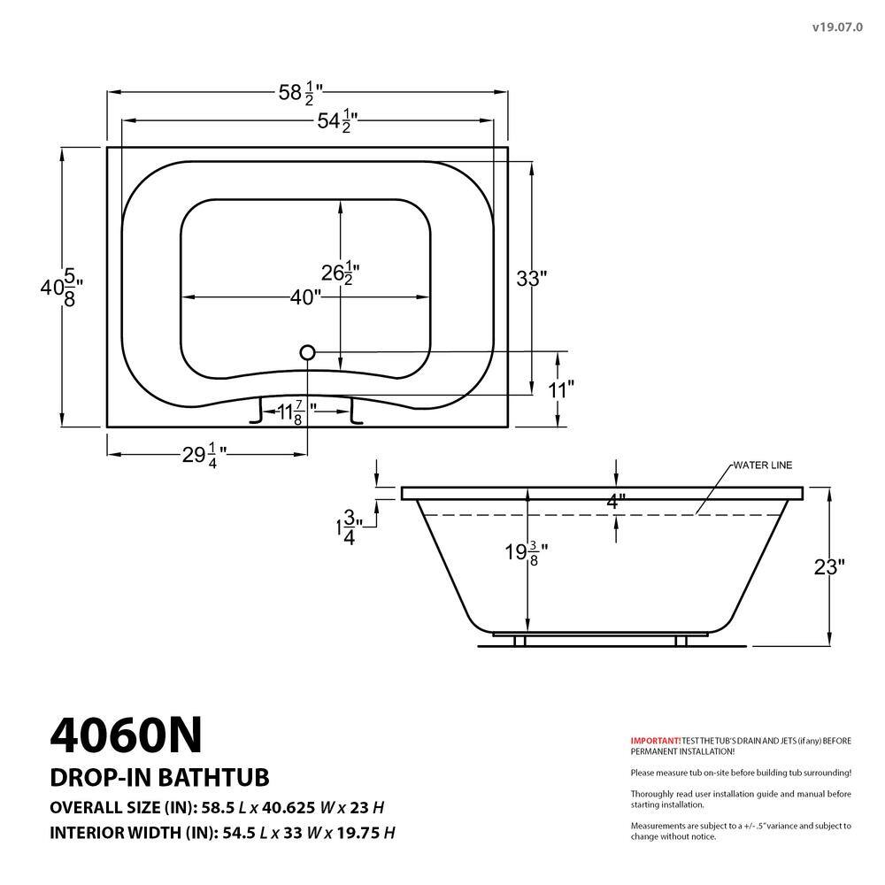 Universal Tubs Rhode Diamond Series 5 ft. Left Pump Rectangular Drop-in Whirlpool and Air Bath Tub in White HD4060NDLX