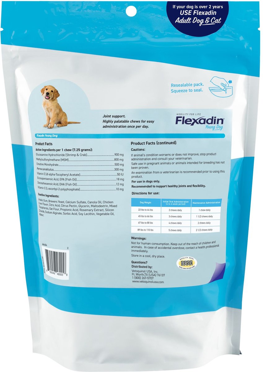 Vetoquinol Flexadin Dog Supplement， 22.03-oz bag， 90 count