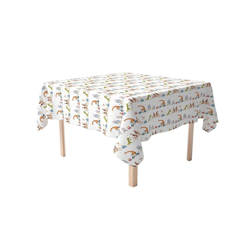 Square Tablecloth， 100% Polyester， 70x70， Animals on Bikes Design