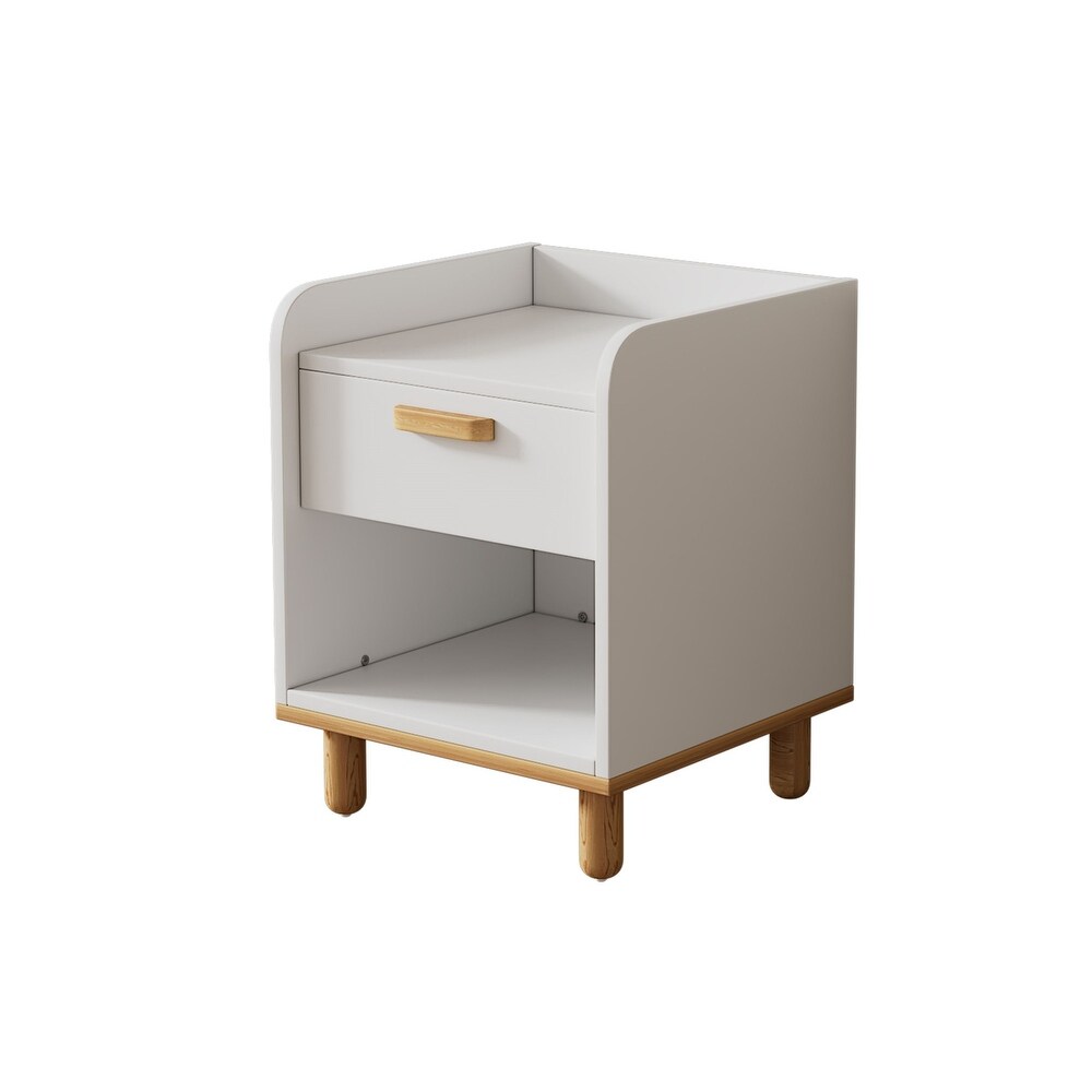 White Modern Nightstand  End Side Table with Open Storage Shelf