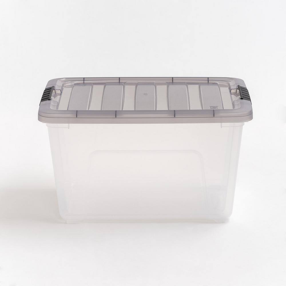 IRIS 32 qt. Stack  Pull Clear Plastic storage Box Lid Gray (Pack of 5) 500145