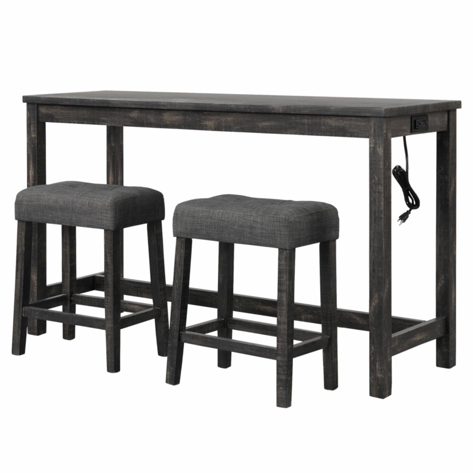 Best Master Furniture Cassius 3 Piece Counter Height Bar Set with USB Outlet - Black Charcoal