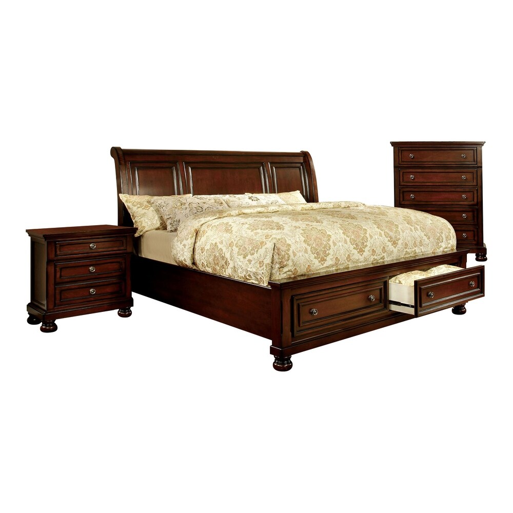 Barelle I Transitional Cherry Solid Wood Storage 3 piece Platform Bedroom Set with USB Port by Furniture of America