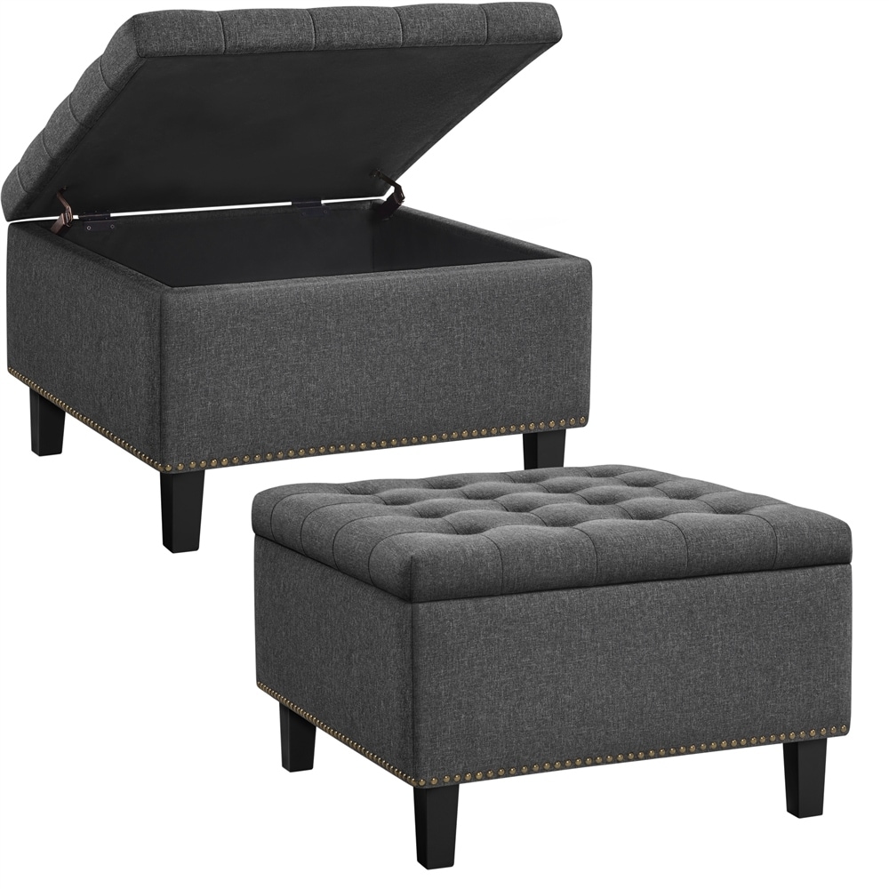 Yaheetech Folding Storage Ottoman Bench With Button Tufted  Dark Gray   28\