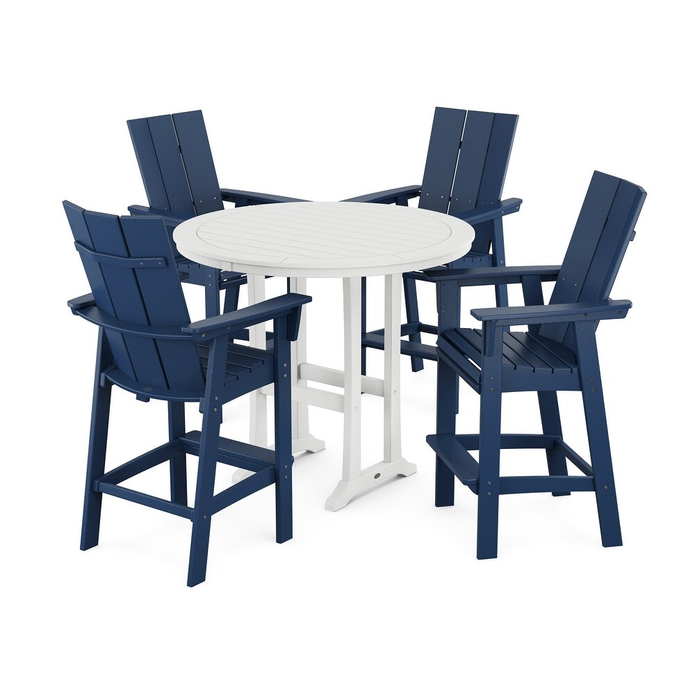 POLYWOOD Modern Adirondack 5 Piece Nautical Trestle Bar Set