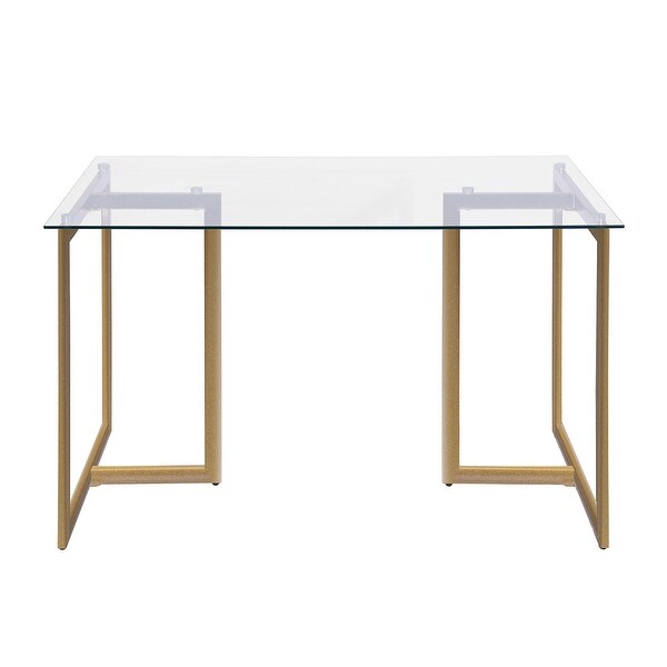 47'' Iron Dining Table with Tempered Glass Top， Clear， For Dining Table/Living Room/Office Table/Kitchen Table