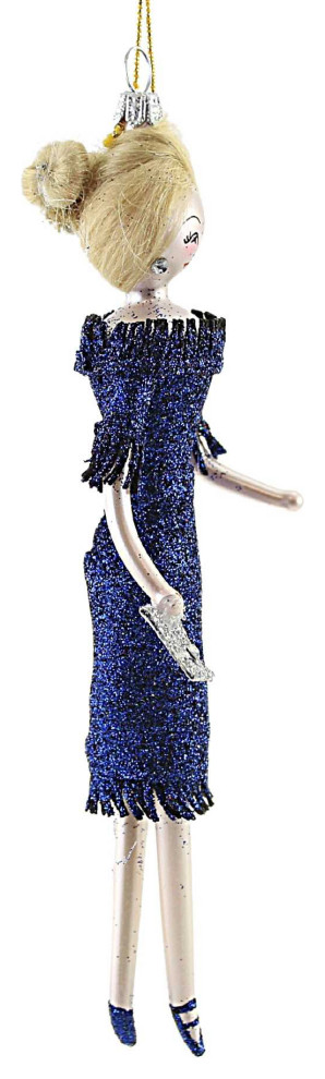 De Carlini Khloe In Blue Glittered Dress Ornament Italian Fashion Diva Do7698   Christmas Ornaments   by Story Book Kids Inc  Houzz