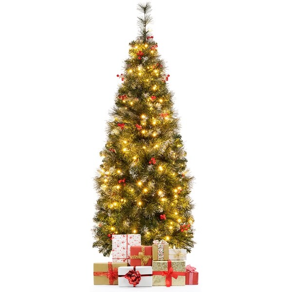 Gymax 5/6/7/8/9 FT PreLit Artificial Christmas Tree Hinged Slim