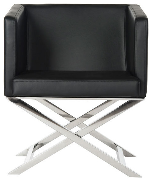 Nikkos Bonded Leather Chrome Cross Leg Chair Black/ Chrome   Contemporary   Armchairs And Accent Chairs   by AED Luxury Home Decor  Houzz