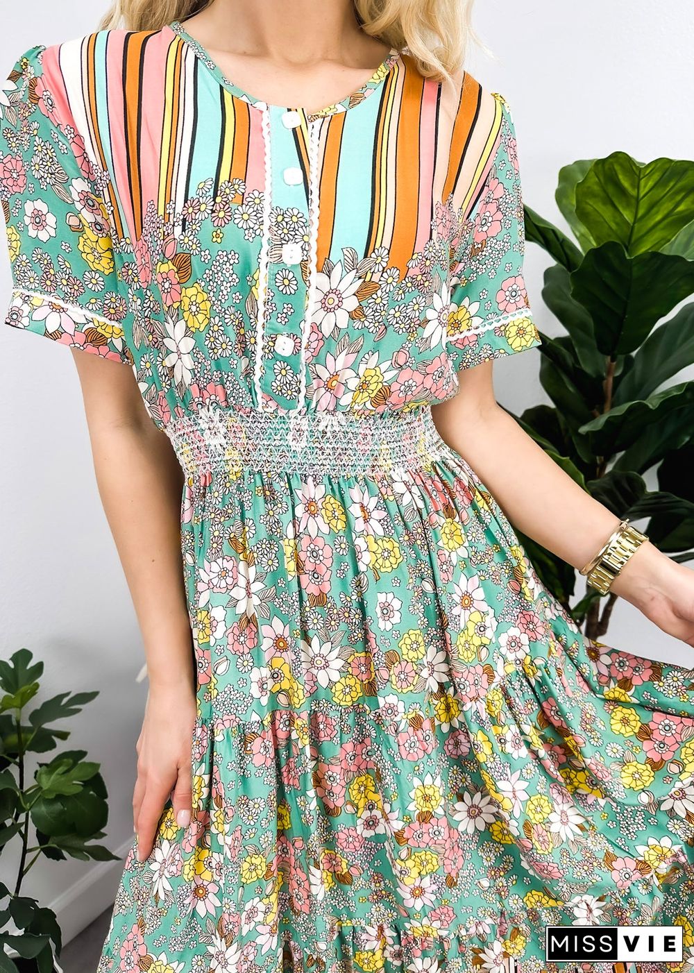 Multicolor Floral Retro Print Dress