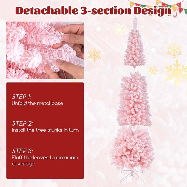 Costway 5/6/7/8 FT Artificial Pink Christmas Tree with