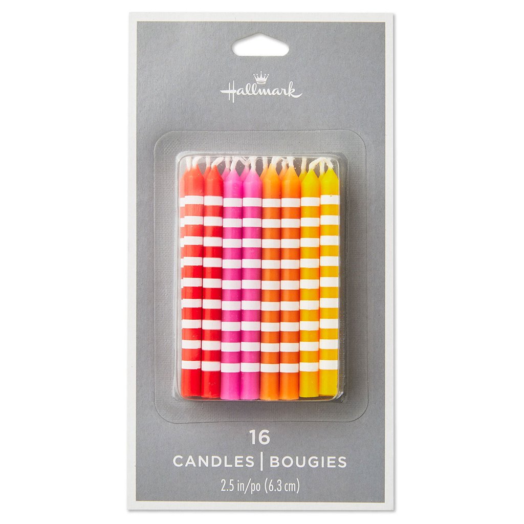 Hallmark  Warm Hues Striped Birthday Candles, Set of 16