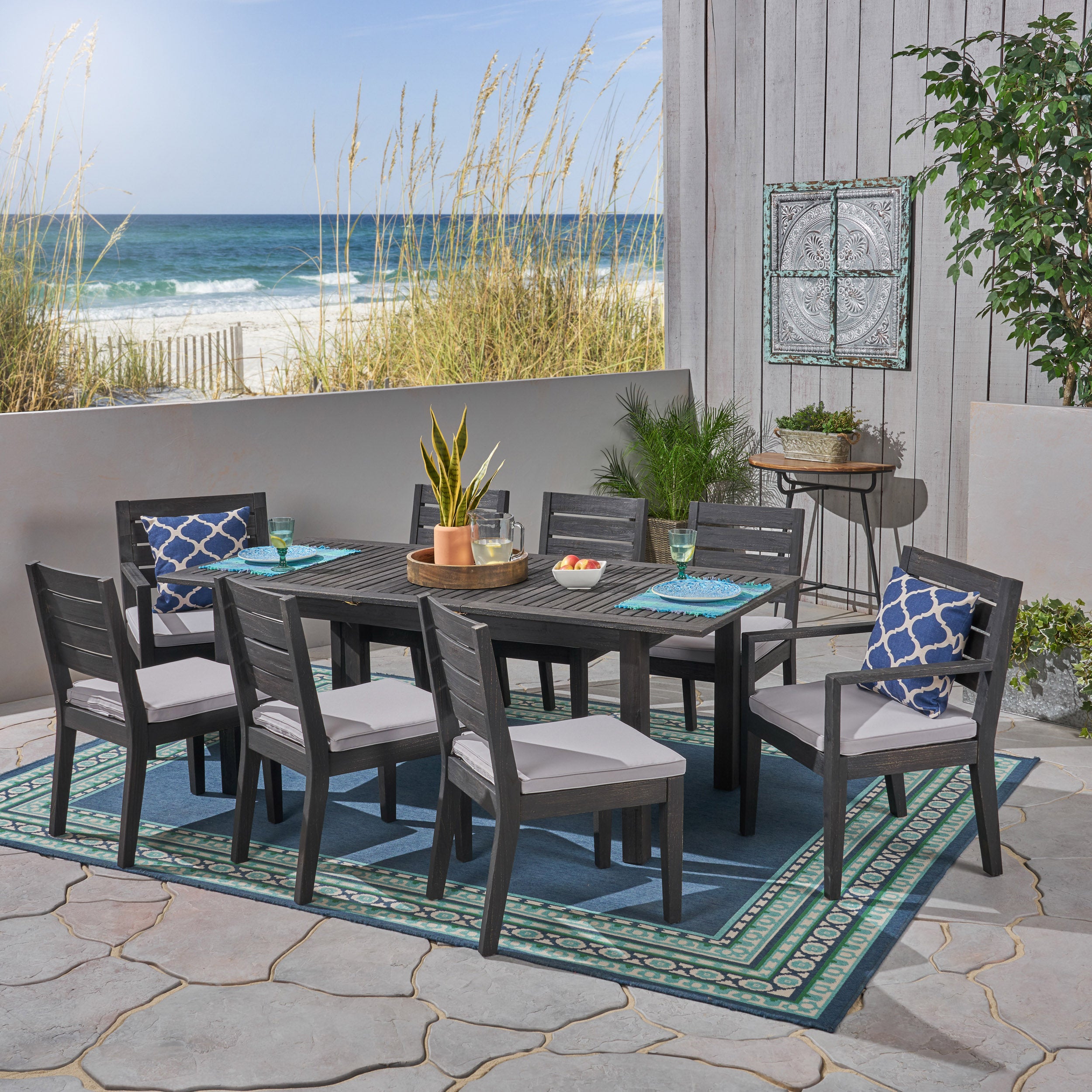 Maddox Outdoor 6-Seater Acacia Wood Expandable Dining Set