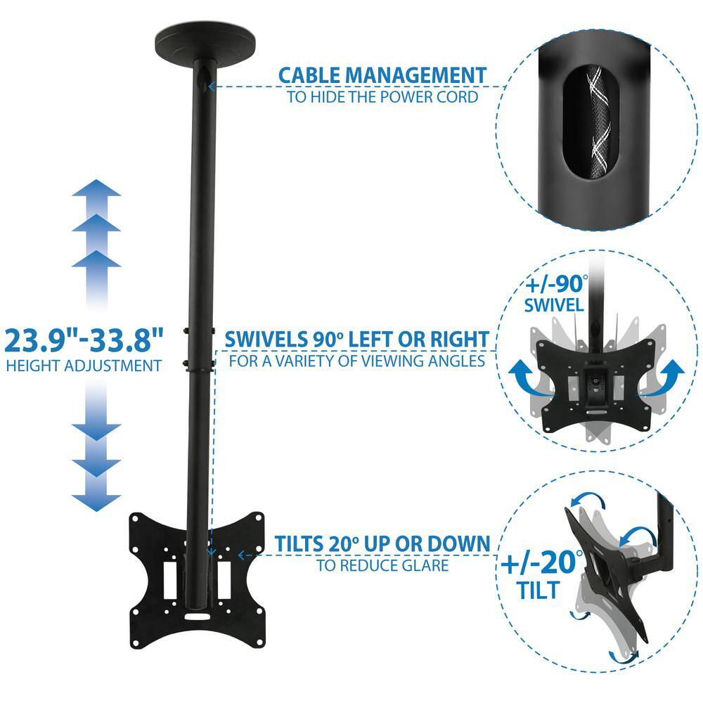 Mount-It 23 in. - 42 in. Full Motion TV Ceiling Mount with 20-Degree Tilt 66 lbs. Load Capacity MI-508