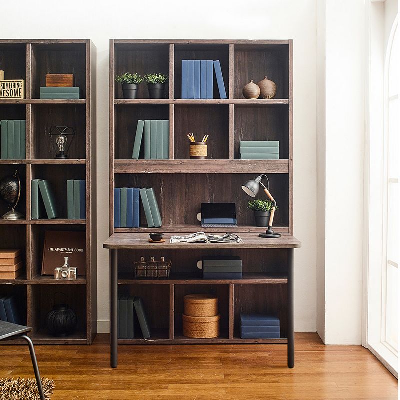 F.C Design Klair Living Wood Desk with Bookcase in Rustic Gray