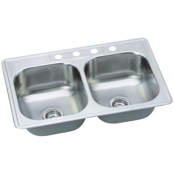 Elkay Dayton Double Bowl 33 In. x 22 In. x 8-1/16 In. Deep Stainless Steel Kitchen Sink， Top Mount