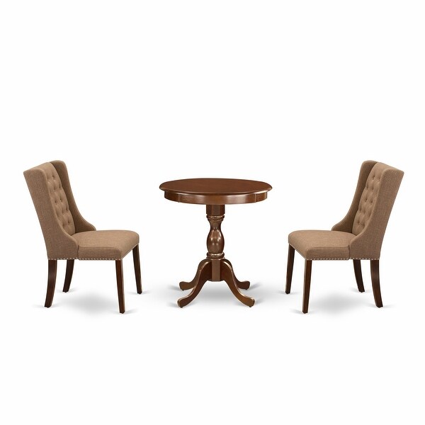 3-Pc Dining Room Table Set - 2 Kitchen Chairs and 1 Kitchen Table - Mahogany Finish (Seat Type Options)