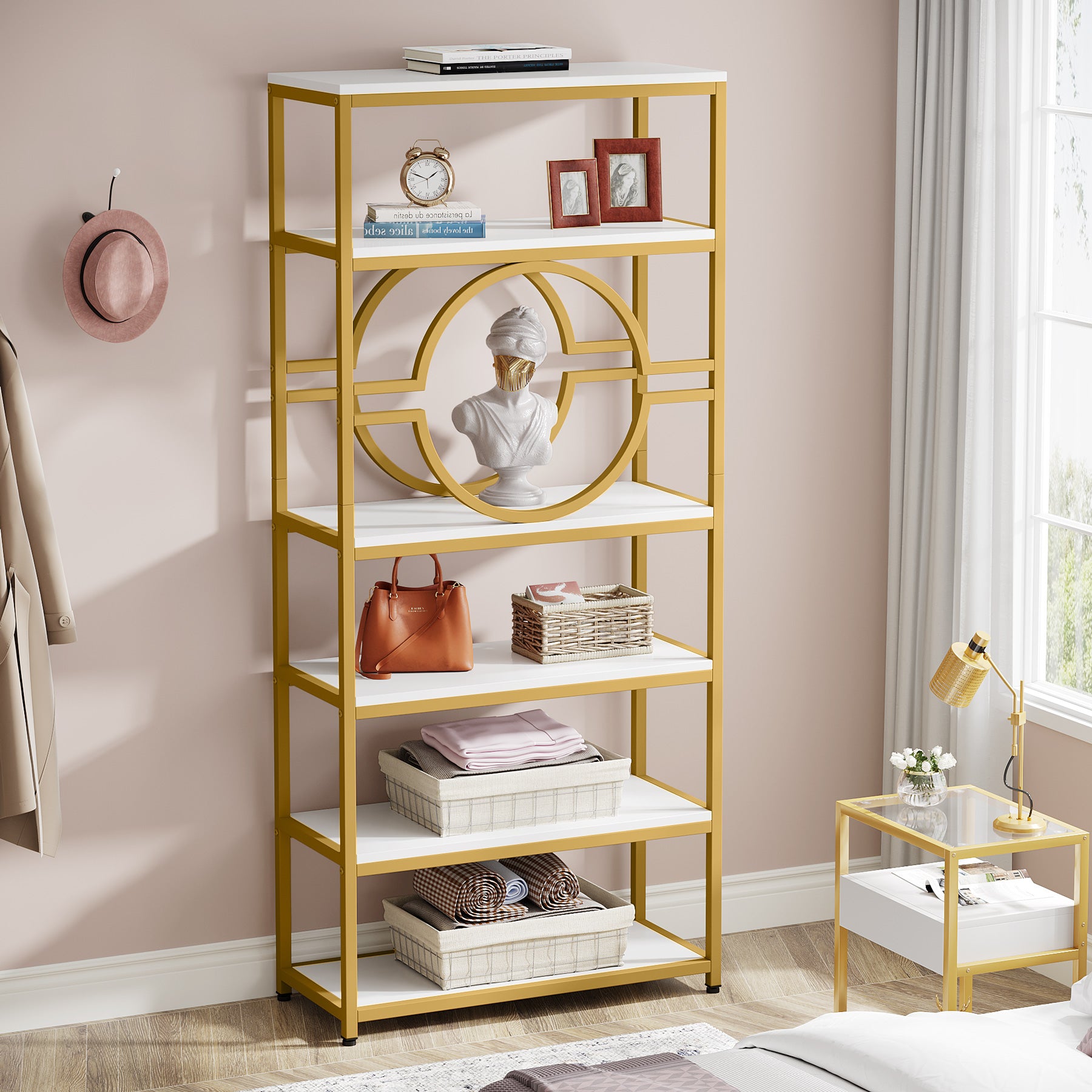 Bookshelf, 6-Tier Etagere Bookcase Freestanding Storage Shelf