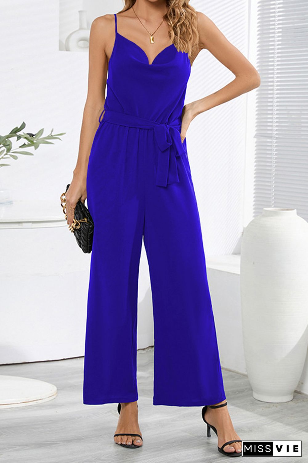 Swing Collar Wide Leg Cami Jumpsuit