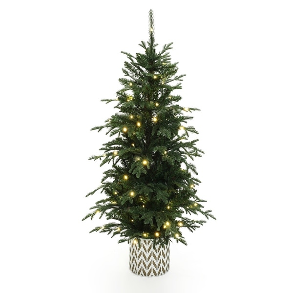 4.5Ft PreLit Green Slender Fir Potted Artificial Christmas Tree