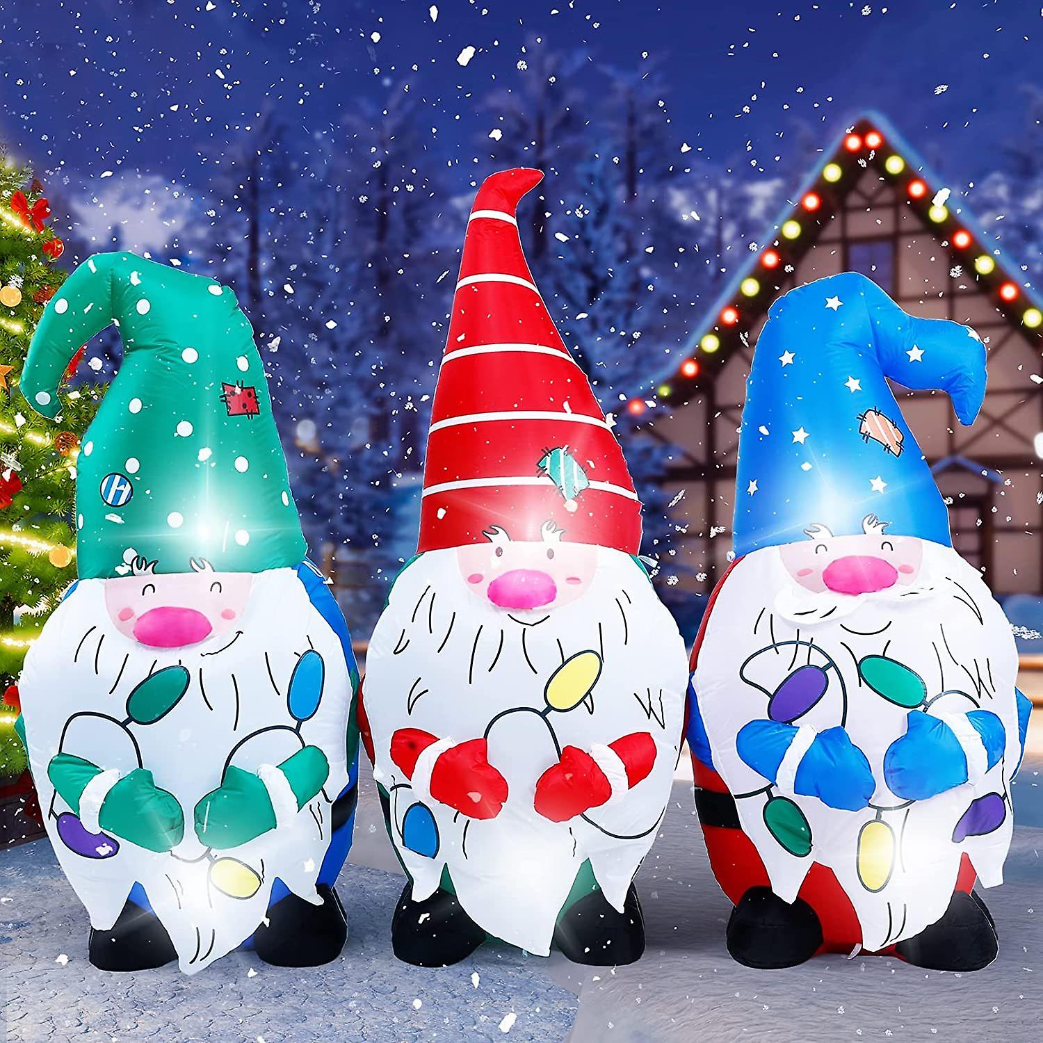 Christmas Inflatables Outdoor， Christmas Gnomes Blow Up Yard Decorations With Built-in Led Lights， Extra Large Gnome Inflatable Yard Light-up Decor Fo