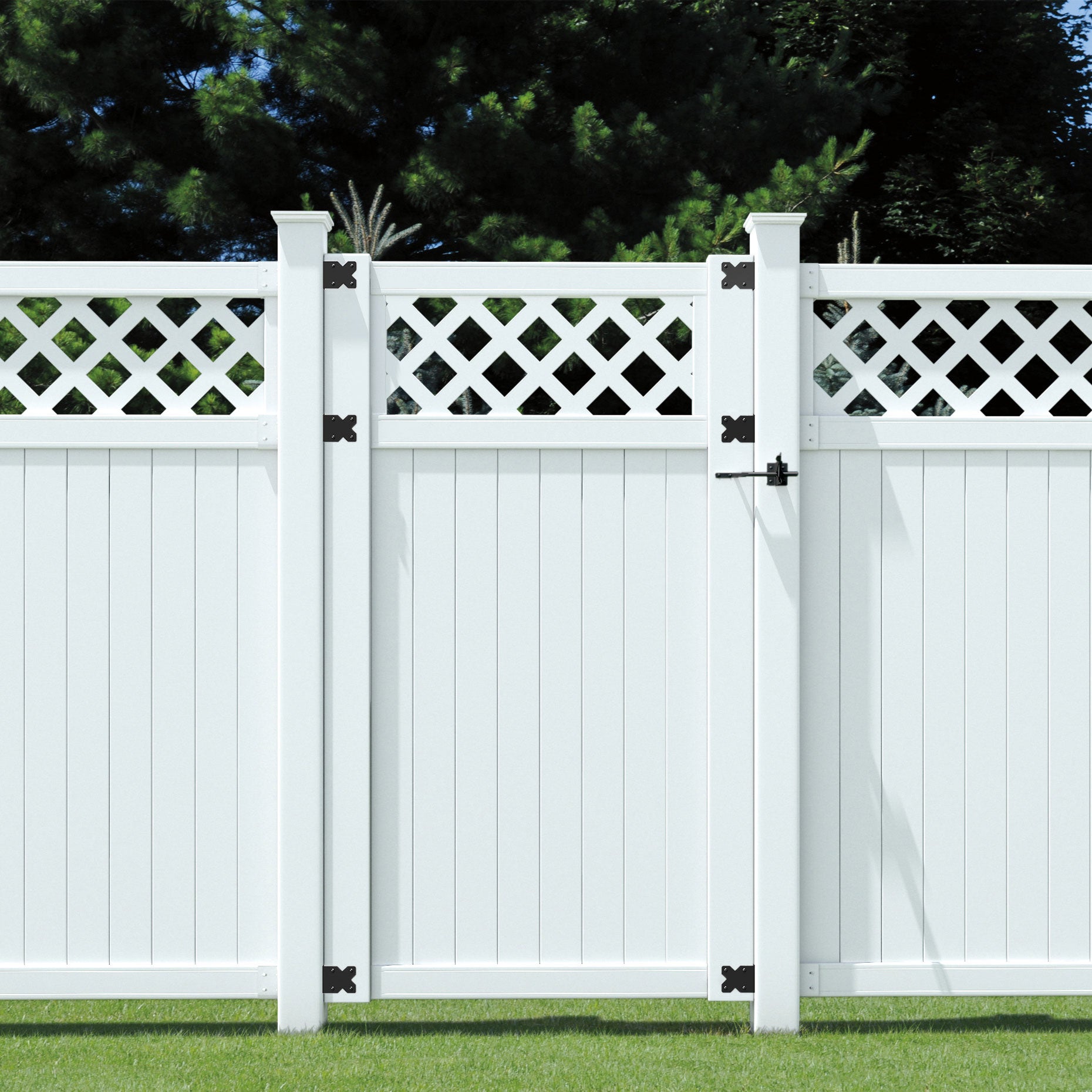 Outdoor Essentials Lewiston 6 ft. x 42 in. White Vinyl Lattice-Top Privacy Fence Gate