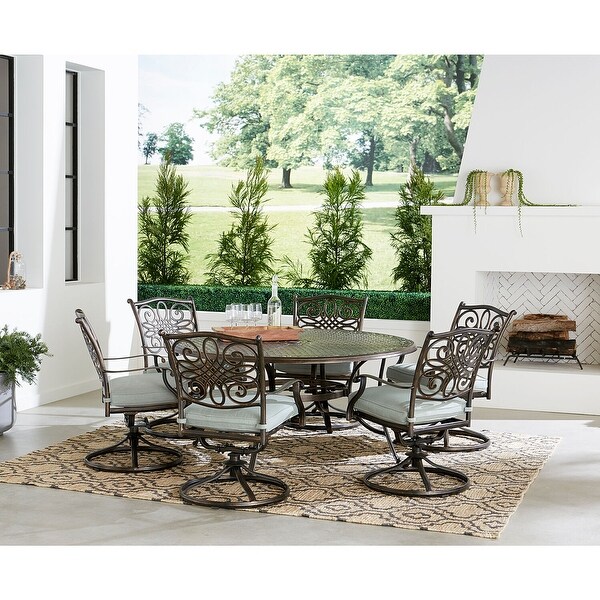 Agio Renditions 7Piece Set with 6 Swivel Rockers and 60in. CastTop Table，Featuring Sunbrella® Fabric in Mist Blue