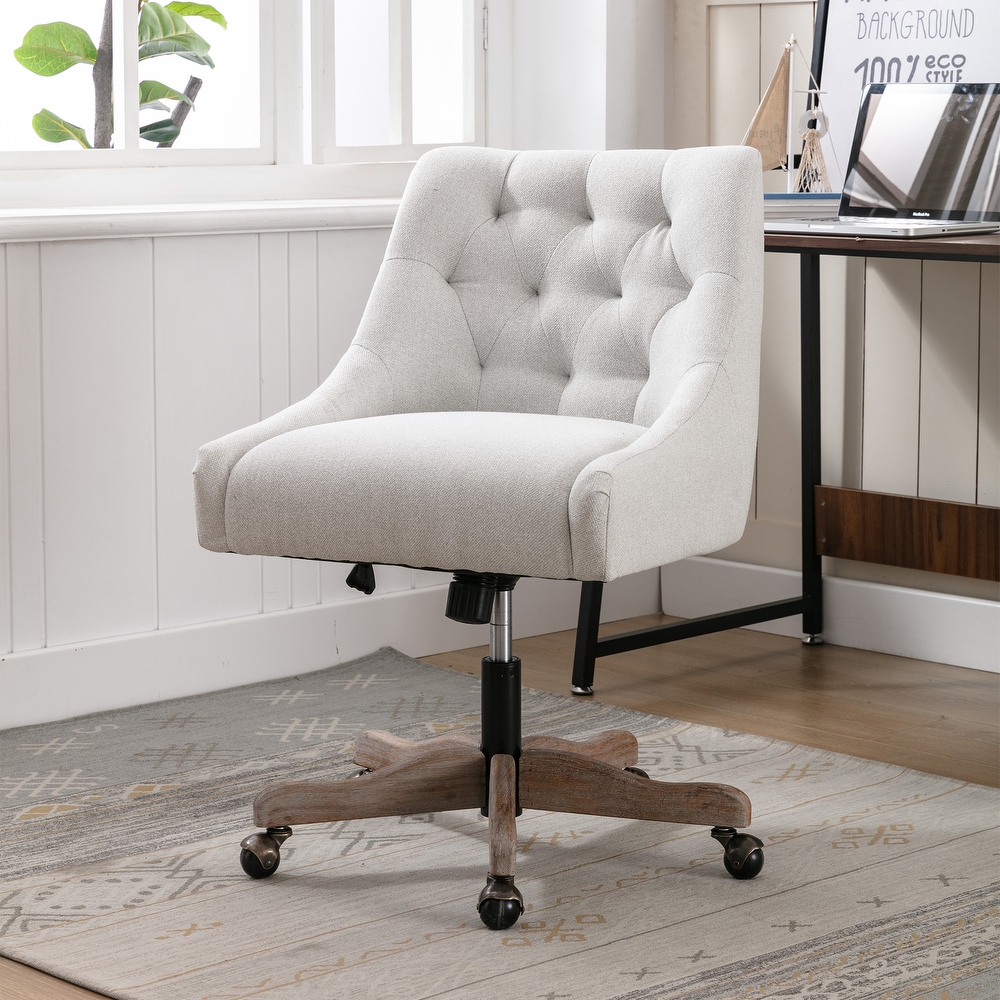 Linen Rotate Office Chair Adjustable Accent Chair with Lumbar Support