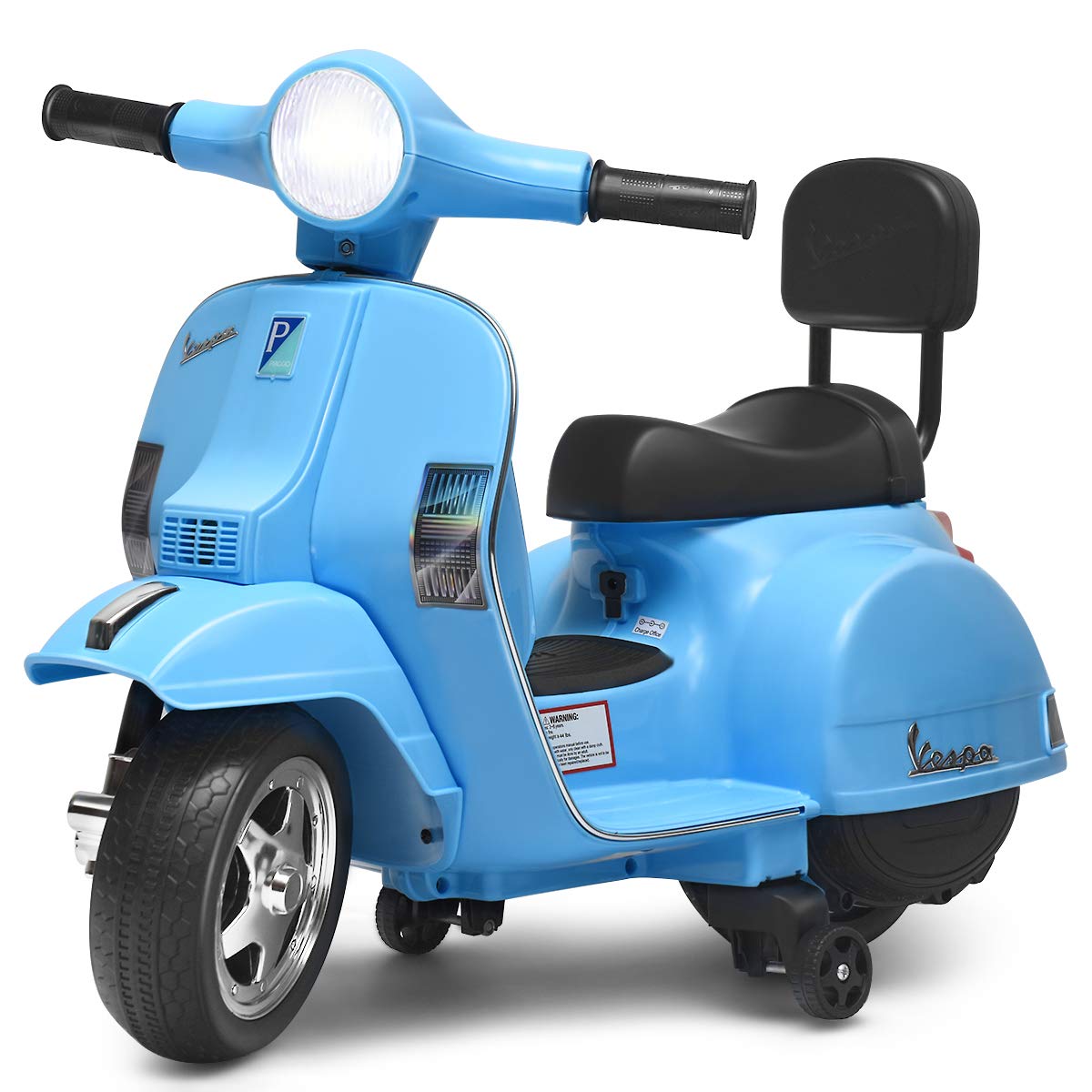 Costzon Kids Vespa Scooter, 6V Battery Powered Ride on Motorcycle w/ Training Wheels