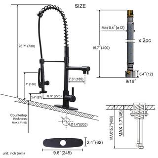 WOWOW Single-Handle Wall Mount Gooseneck Pull Out Sprayer Kitchen Faucet with Included Supply Lines in Matte Black 2312000B-AMUS