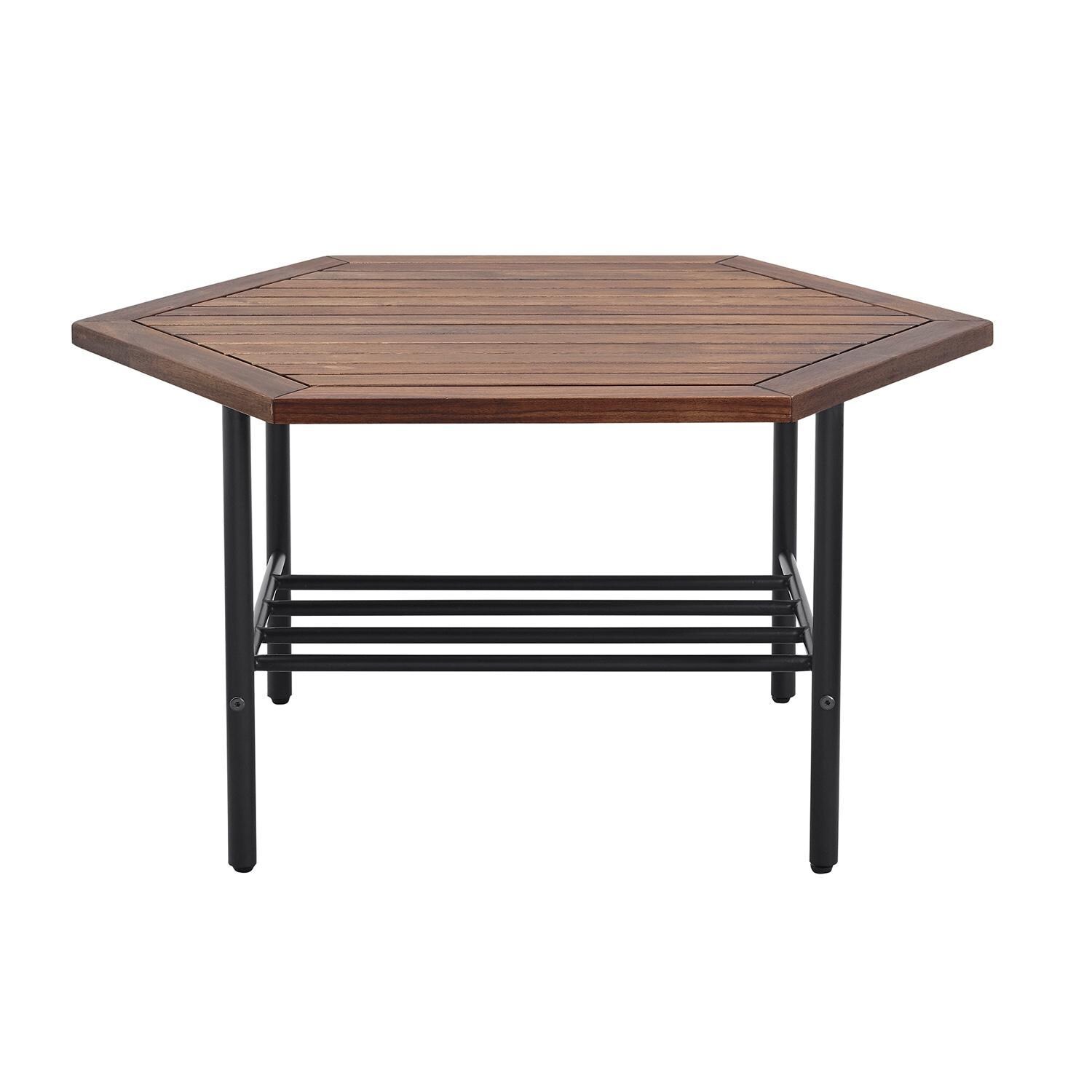 Ultimate Patio Land Bay 35 X 30 Inch Hexagonal Acacia and Steel Patio Coffee Table