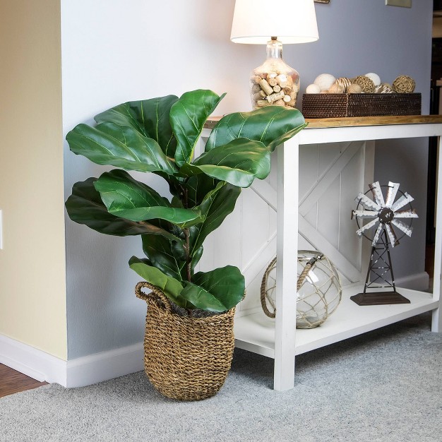 X 18 quot Artificial Fiddle Leaf Fig Plant In Basket Lcg Florals