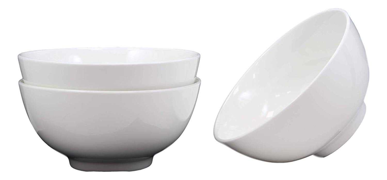 Contemporary White Porcelain Large Ramen Pho Udon Soup Bowls 48oz 8.25D (Set 3)