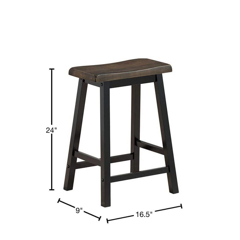 Gymax 24 in. H Gray Backless Wood Saddle Seat Pub Chair Home Kitchen Dining Room Bar Stools (Set of 2) GYM02711