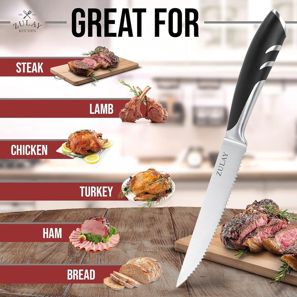 Ultra Sharp Serrated Steak Knives with Comfortable Non slip Handle Set of 4