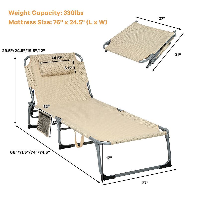 4-Fold Oversize Padded Folding Lounge Chair with Removable Soft Mattress