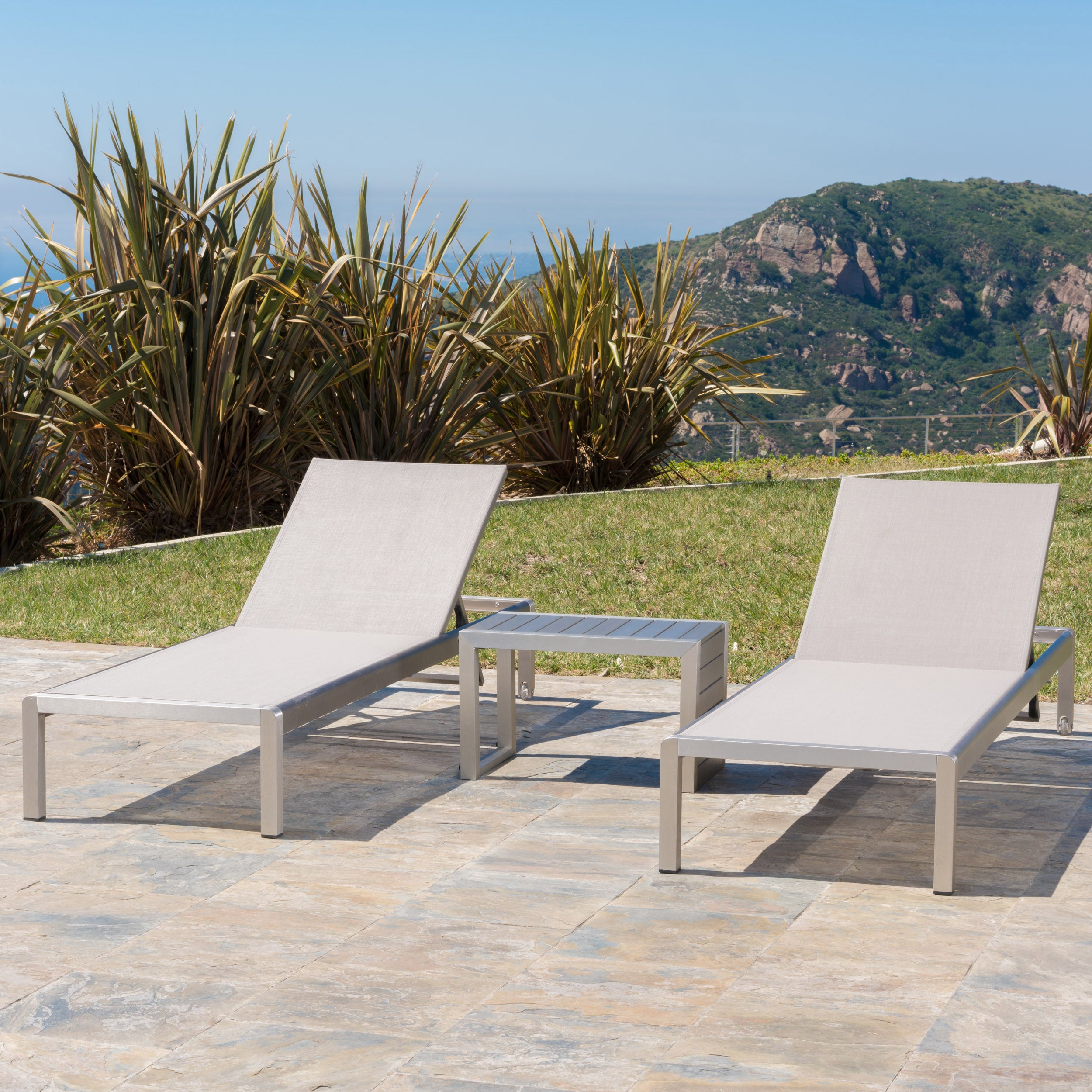 Cherie 3pc Outdoor Chaise Lounge Chair & Table Set