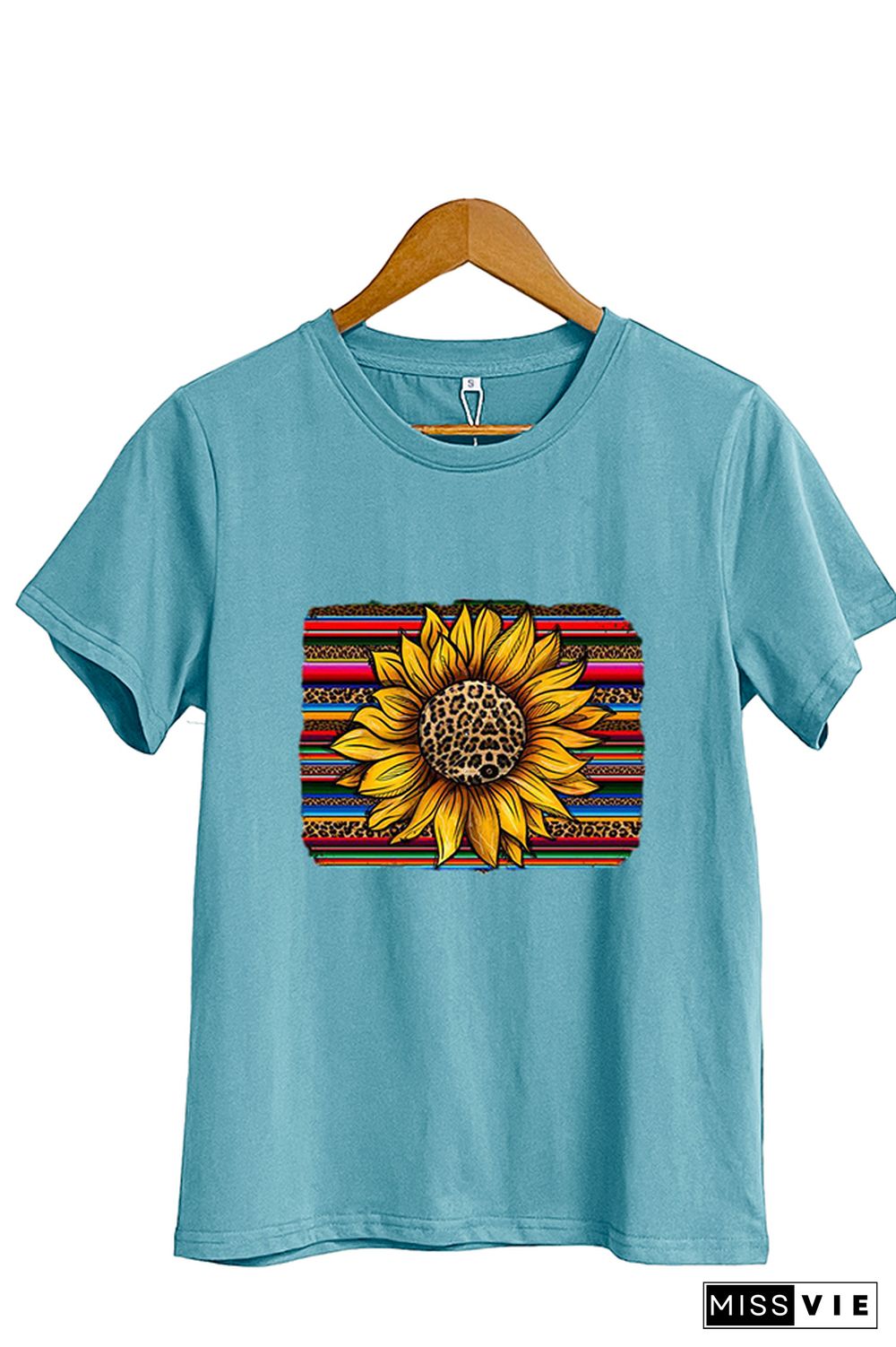 Leopard Sunflower Print Graphic Tees for Women Wholesale Short Sleeve T shirts Top