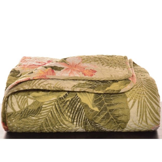 Tropical Orchid Reversible Throw Blanket Palm Green Tommy Bahama