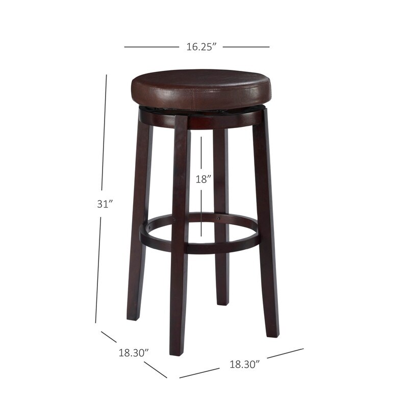 Linon Lynnly Backless Brown Faux Leather Bar Stool