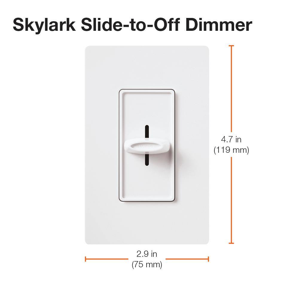 Lutron Skylark Dimmer Switch Slide-to-Off 600-Watt IncandescentSingle-Pole White (S-600-WH) S-600-WH