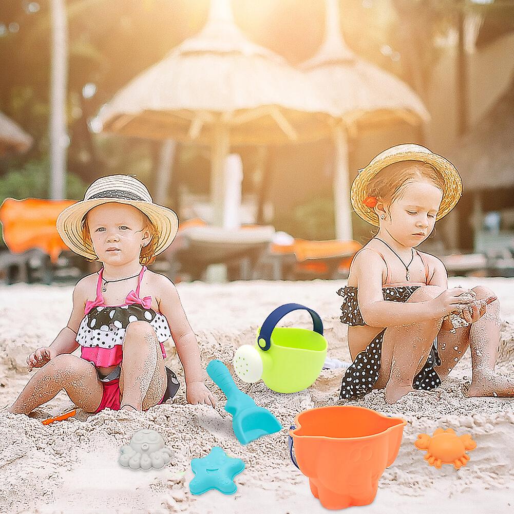 7pcs Beach Toys Set， Toddler Beach Toys Travel Sand Toys For Beach Including Sand Bucket， Shovel， Watering Can， 3 Sand Molds Sandbox Toys For Kids Bab