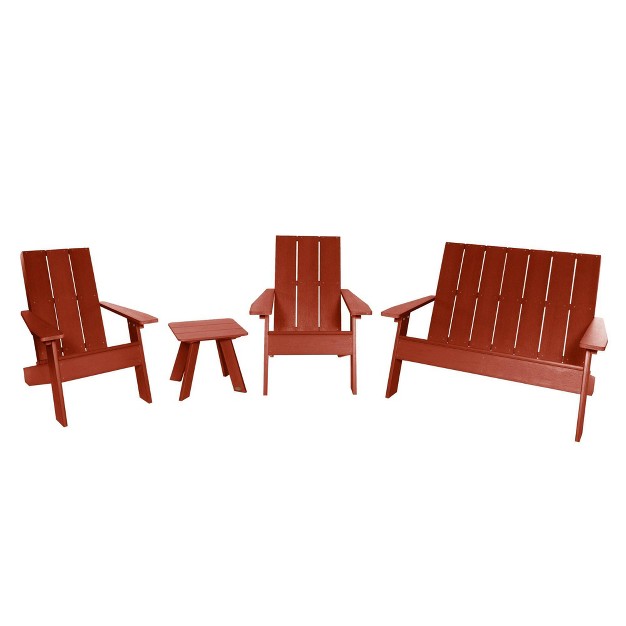 Italica 4pc Outdoor Set With Modern Adirondack Chairs Double Wider Adirondack Chair amp Side Table Rustick Red Highwood