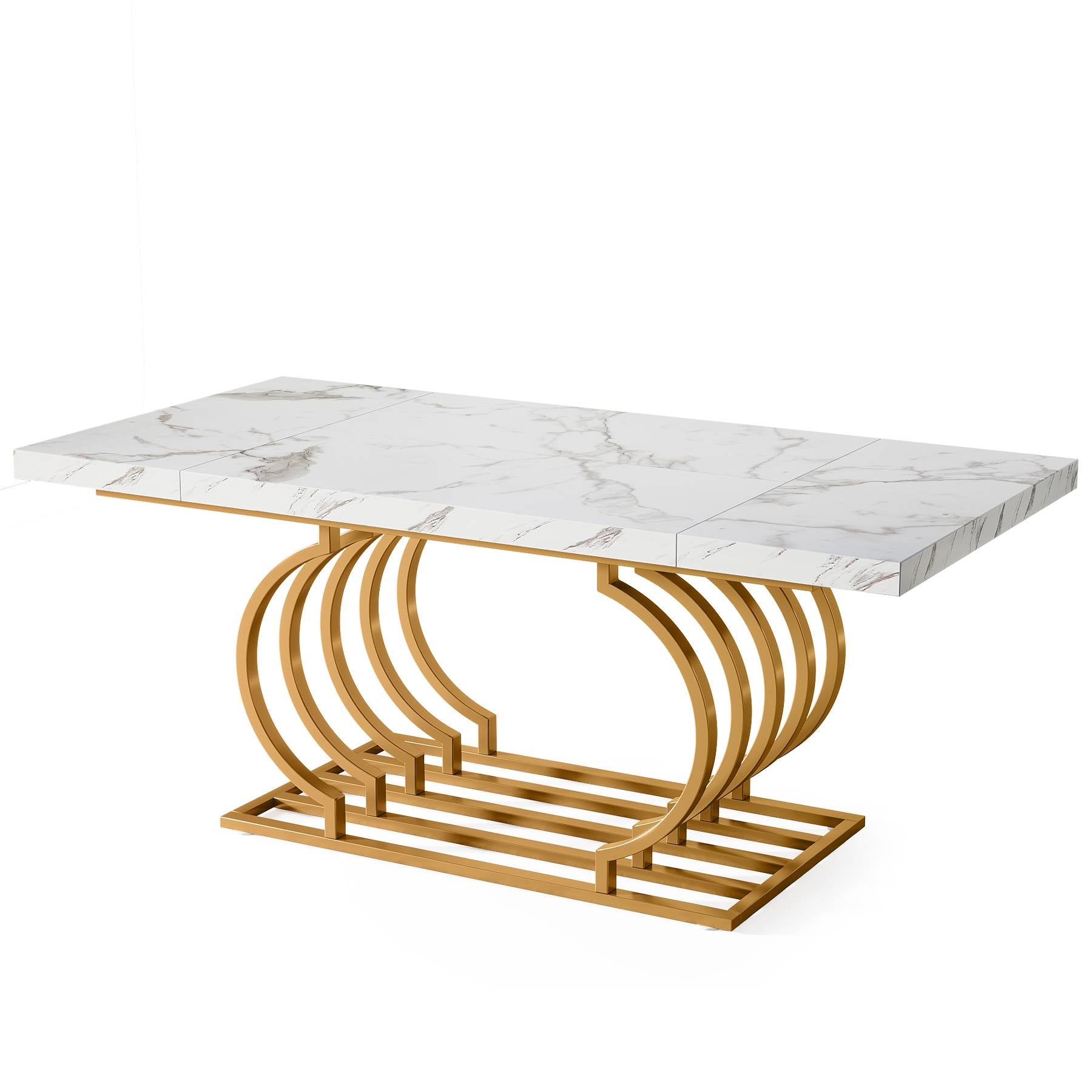 Faux Marble Dining Table, Wood Kitchen Table with Geometric Frame